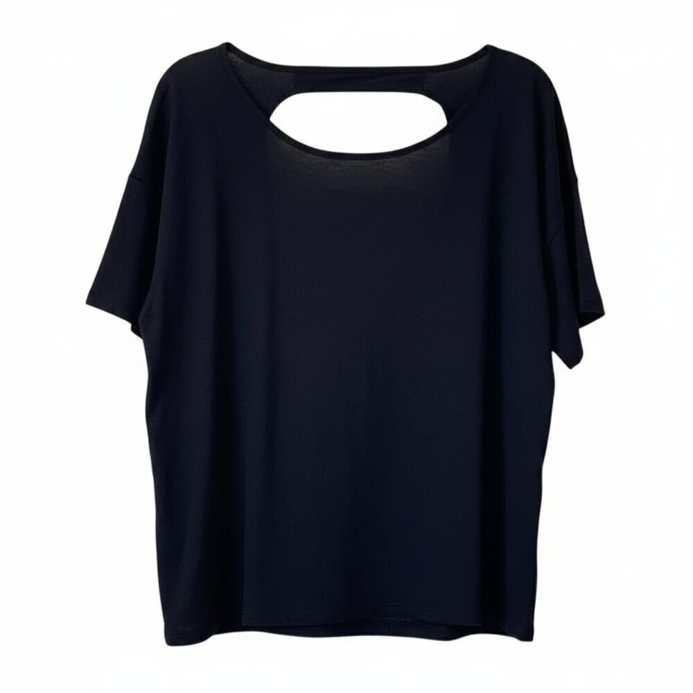 NEW Fabletics Black Big Keyhole Open Back Short Sleeve Tee Sz. L